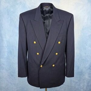 Givenchy Monsieur Navy Blue Double Breasted Blazer Gold Crest Buttons Wool